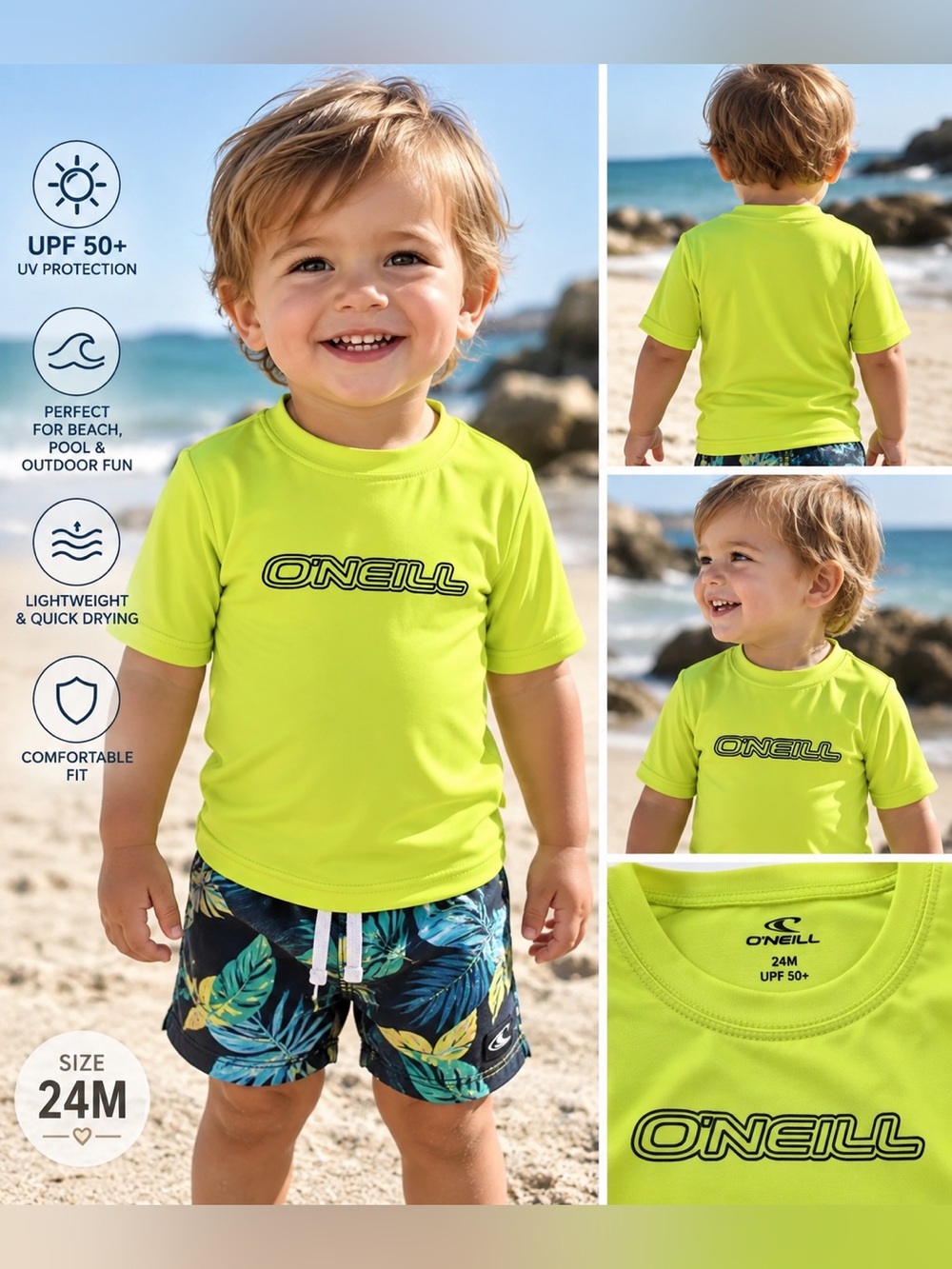 O'Neill Neon Lime Kids Short-Sleeve Rash Guard